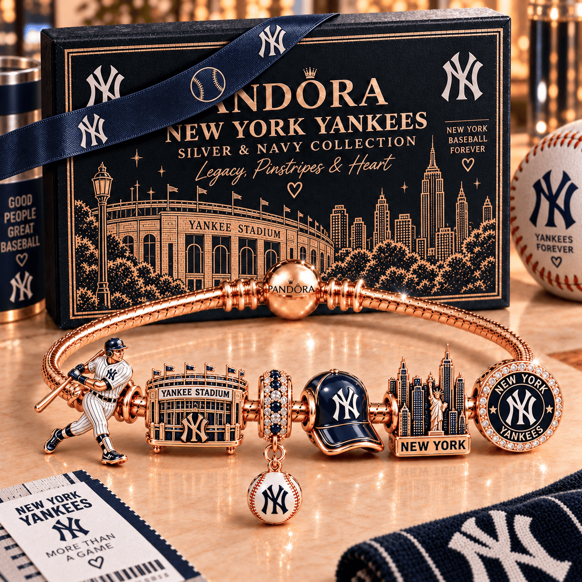NYY Gold Charm Bracelet Set PNPA