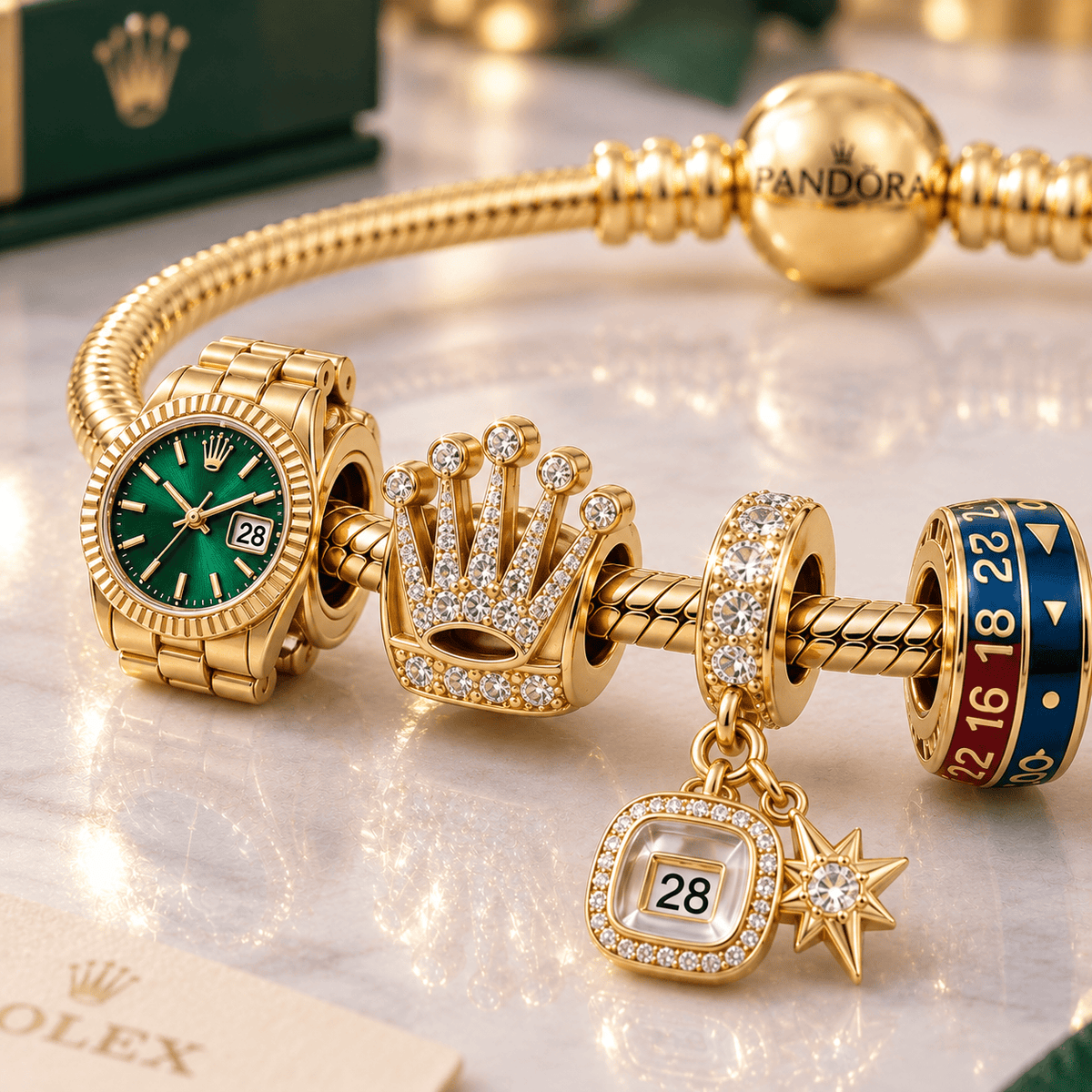 ROLX Gold Charm Bracelet Set VTH