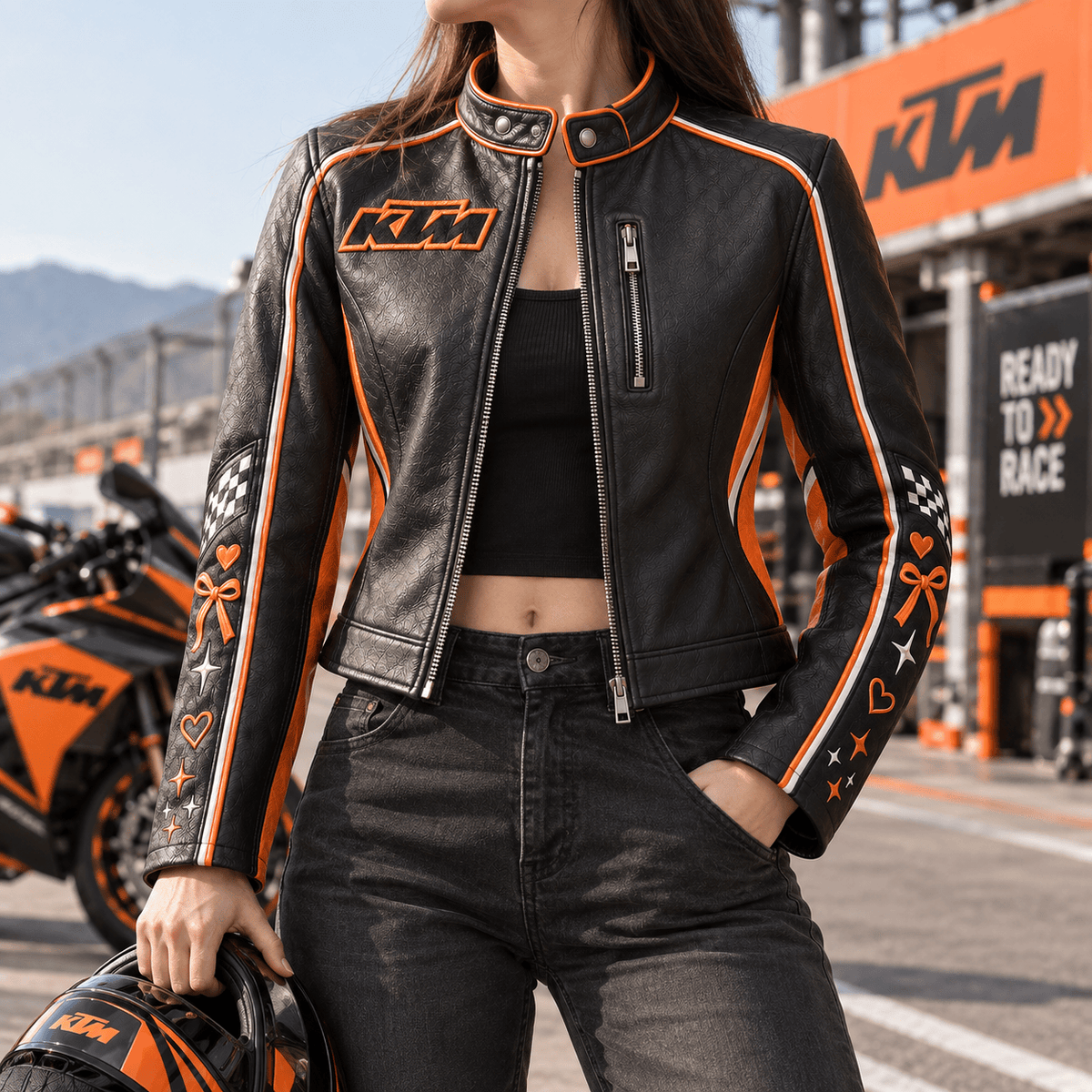 Premium KTM Cropped Leather Zipper Jacket PVNA
