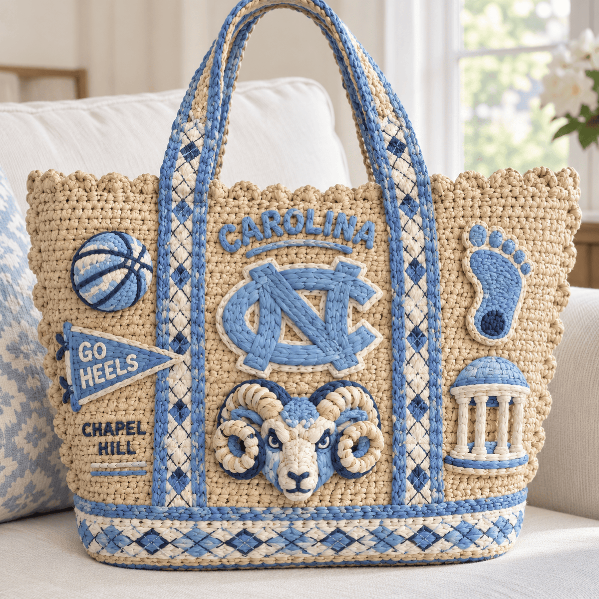 UNC Straw-Style Embellished Tote Bag HTTT