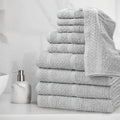 10 Piece Cotton Towel Set Soft Absorbent Bath Towels Quick Dry Durable Washcloths Hand Towels Popcorn Textured Border Machine