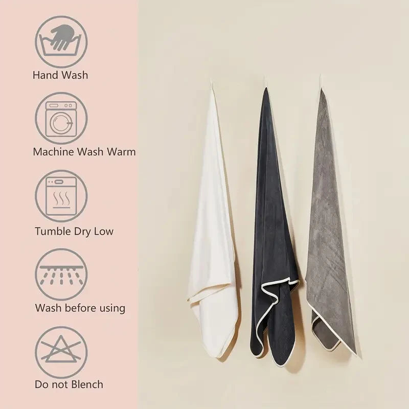 3PCS Large Bath Towels Set Grey Adult Coral Velvet Bathroom Absorbent Soft Quick Dry White Bathing Towel 70X140 Beachtowel Black